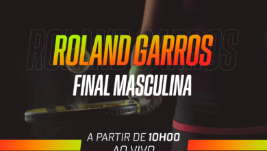 A imagem informa que a partida final do Roland Garros acontecerá no domingo.